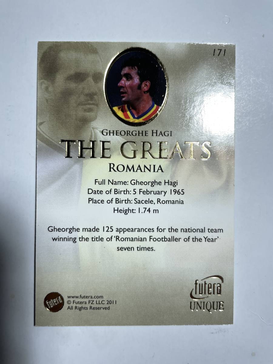 美品 futera UNIQUE2011 THE GREATS base CARD GHEORGHE HAGI NO.171 元ルーマニア代表 ゲオルゲ・ハジ ハッジ フテラ メッシ ロナウド_画像2