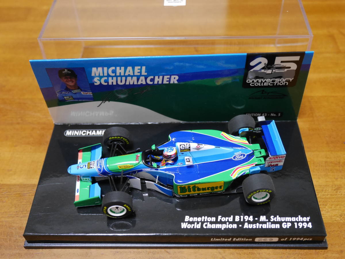 即決 ミニチャンプス 1/43 ベネトン フォード B194 M.シューマッハ ワールドチャンピオン オーストラリアGP 1994 LE269 of 1994pcs