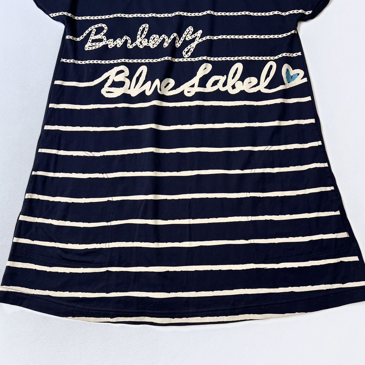 BURBERRY BLUE LABEL バーバリーブルーレーベル チュニックワンピース カットソー Tシャツ　ボーダー ロゴプリント トップス レディース