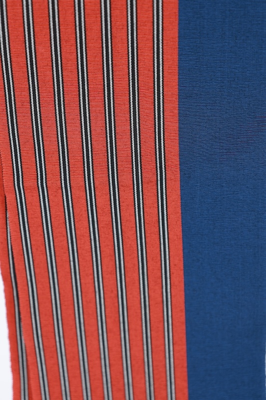 半巾帯　藍　赤　黒　縞　単　B257_画像2