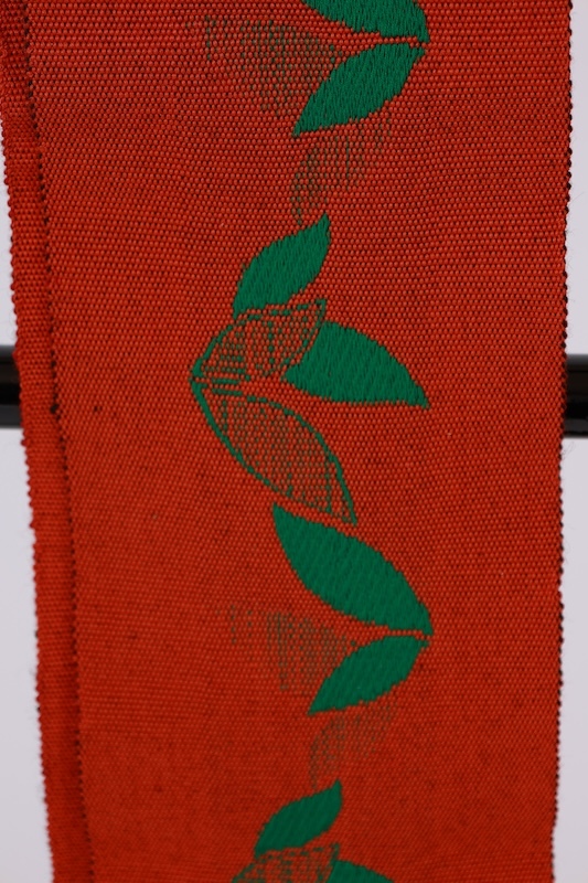 半巾帯　赤　緑　葉　単　B253_画像2