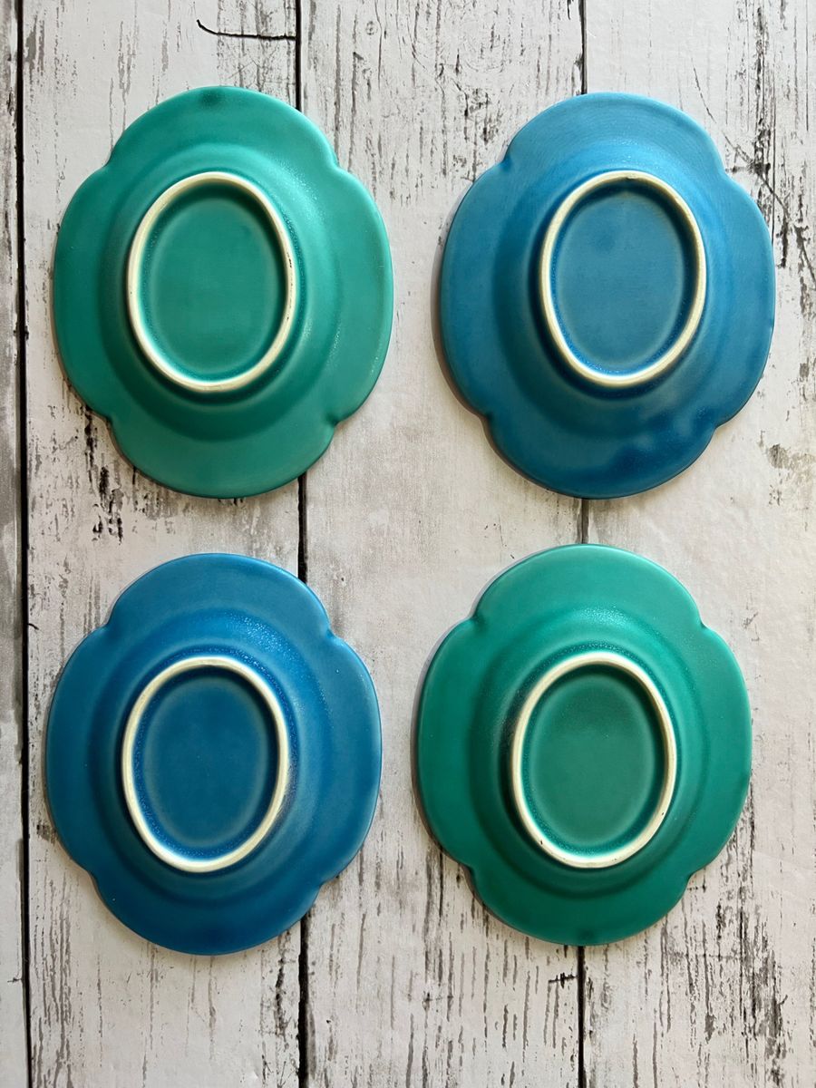マットターコイズブルー2枚+グリーン2枚 洋食器 小皿 美濃焼 オシャレ 磁器 オーバル 楕円 デザート皿 副菜皿