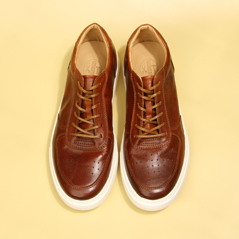  кожа лошадь кожа спортивные туфли Brown 24.0cm мужской обувь натуральная кожа 623-4 шнур обувь джентльмен повседневная обувь 
