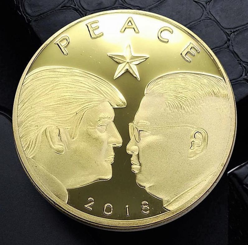 希少! トランプ大統領 金正恩委員長 米朝会談 記念コイン金貨24KGP 2018年 北朝鮮 アメリカの画像1