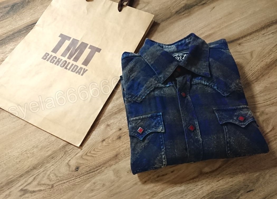 TMT☆15年 インディゴ チェック ネルシャツ 店舗限定品☆サイズS グレー