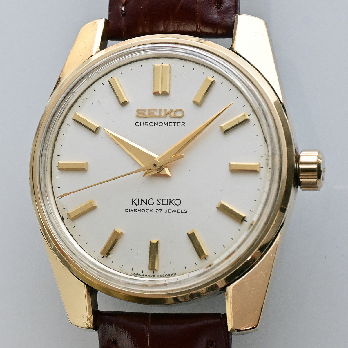 ４４キングセイコー クロノメーター 手巻 ２７石 ゴールドキャップケース 獅子メダル KING SEIKO CHRONOMETER 4420-9990 稼動確認済_４４キングセイコー クロノメーター 手巻