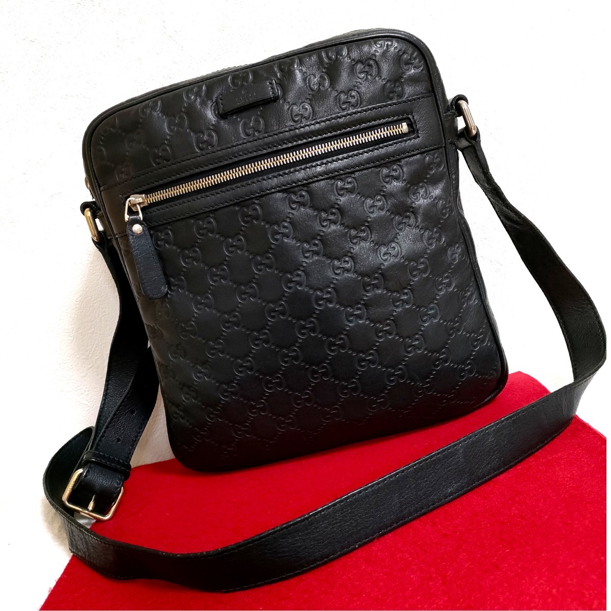 極美品 GUCCI 高級 シマ レザー ショルダーバッグ ブラック GG|Yahoo