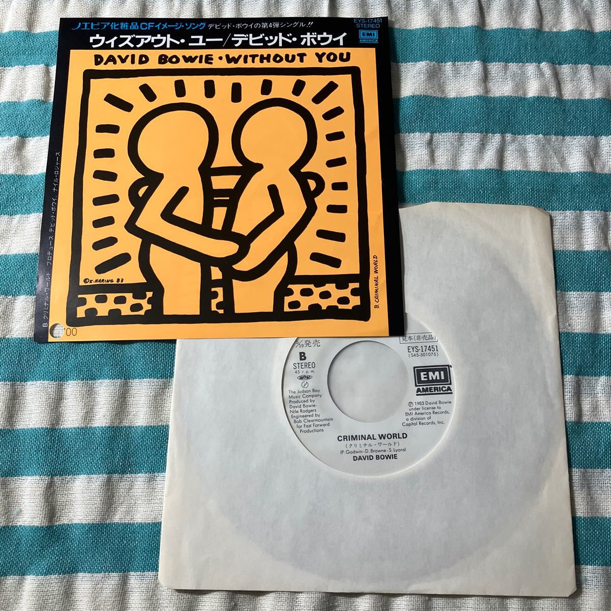 見本盤 白ラベル david bowie without you 7インチ eys-17451 デビッド・ボウイ promo キース・ヘリング keith haring_画像1