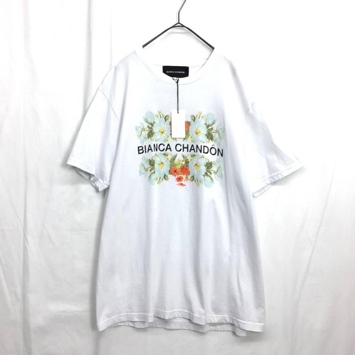 KZ7202★BIANCA CHANDON : フローラルロゴプリントTシャツ★L★白系 定価￥11800- ビアンカシャンドン_画像1