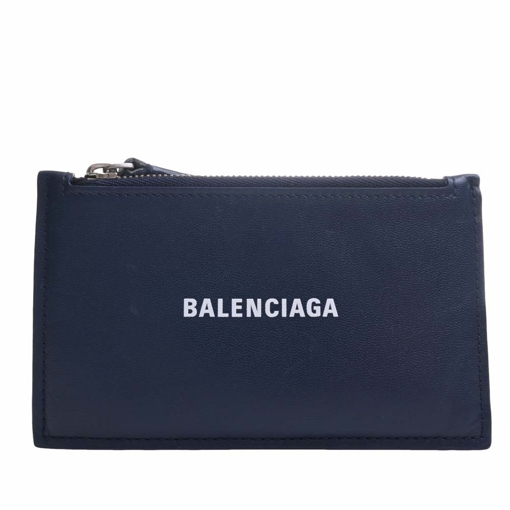 【中古】Balenciaga バレンシアガ レザー ロゴ カードケース コインケース 594311 ネイビー レディース by