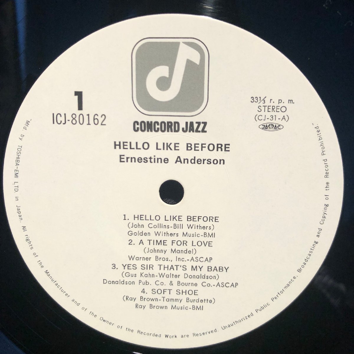 Ernestine Anderson / Hello Like Before LP Concord Jazz ・TOSHIBA-EMI_画像3