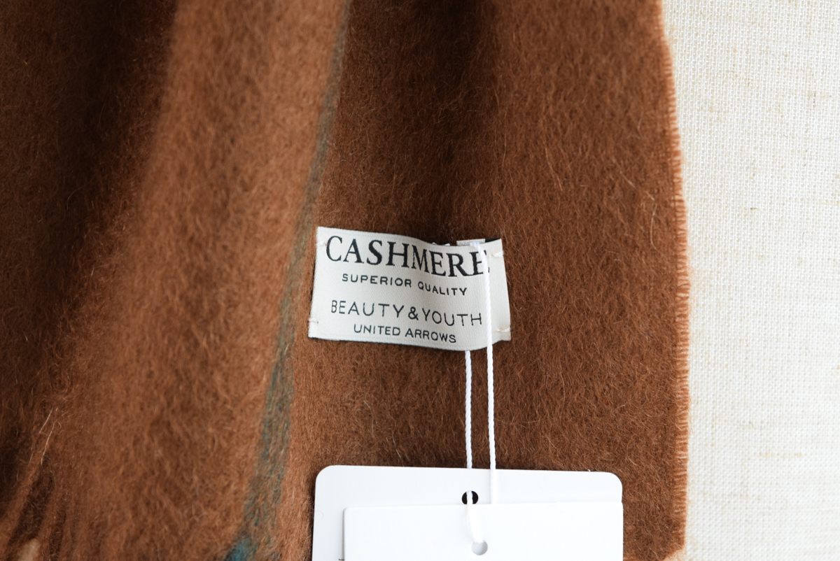 新品 BEAUTY&YOUTH UNITED ARROWS カシミア100% CASHMERE カシミヤ マフラー FREE ストール　ブラウン_画像3