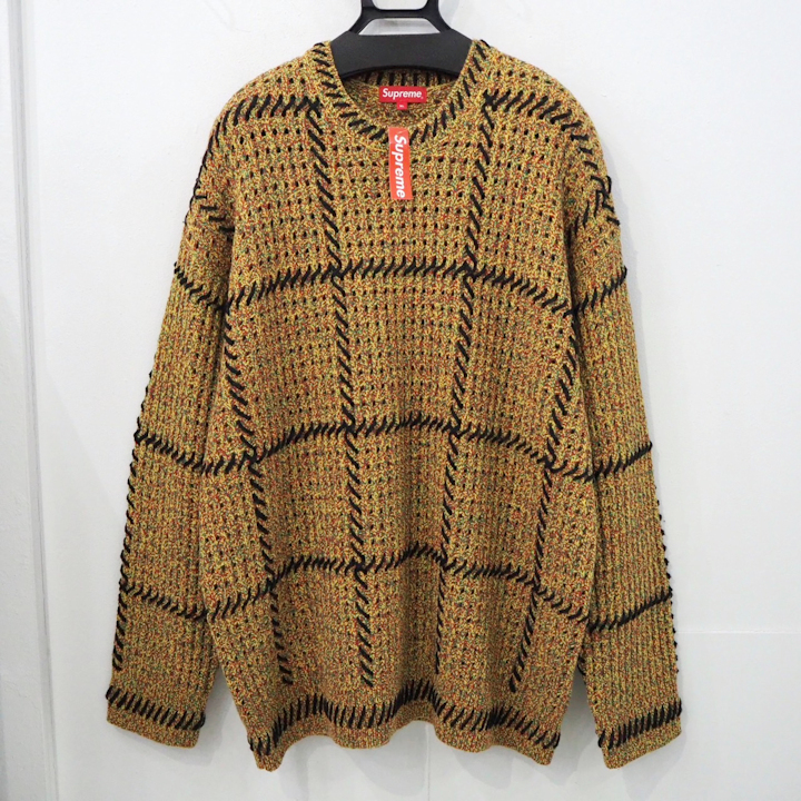 新品 正規品 シュプリーム 23ss キルト ステッチ ニット 黄色 イエロー メンズ XL 2XL サイズ Supreme Quilt Stitch Sweater ロゴ セーター_画像3