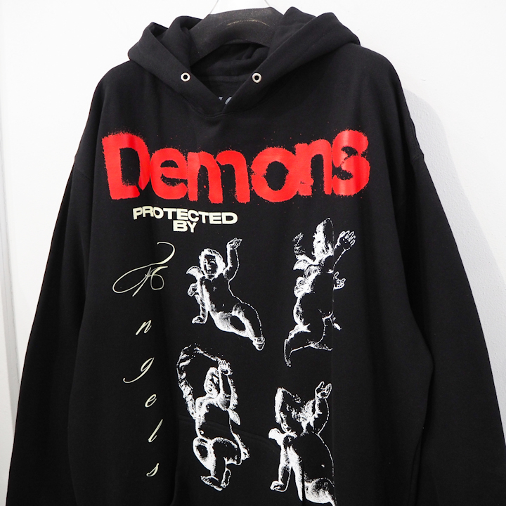 新品 2XL 正規品 ナヴ x イタミ DEMONS エンジェル プリント フーディー 黒 ブラック 赤 レッド メンズ XXL NAV ITAMI XO パーカー 天使_画像2