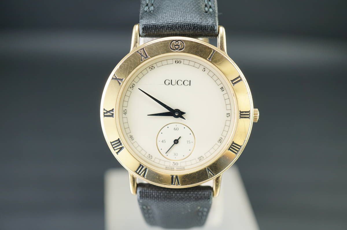 定番のお歳暮&冬ギフトの商品をすべ スモセコ付き AF21】★GUCCI/グッチ 良品♪【B10/20-36 3000.2.M 稼働品★ メンズ クオーツ 男性用