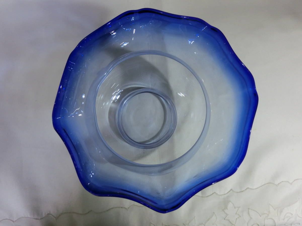 [ круглый аквариум ] Showa Retro античный me Dakar аквариум аквариум оборка синий / голубой высота примерно 20.5cm стекло интерьер [B1-1③]1106