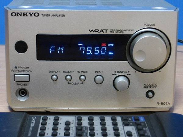 ONKYO★良品 メンテ済 動作良好★INTEC155 AM/FMチューナーアンプ WIDE FM対応★リモコン&CD取説付★R-801A_画像2