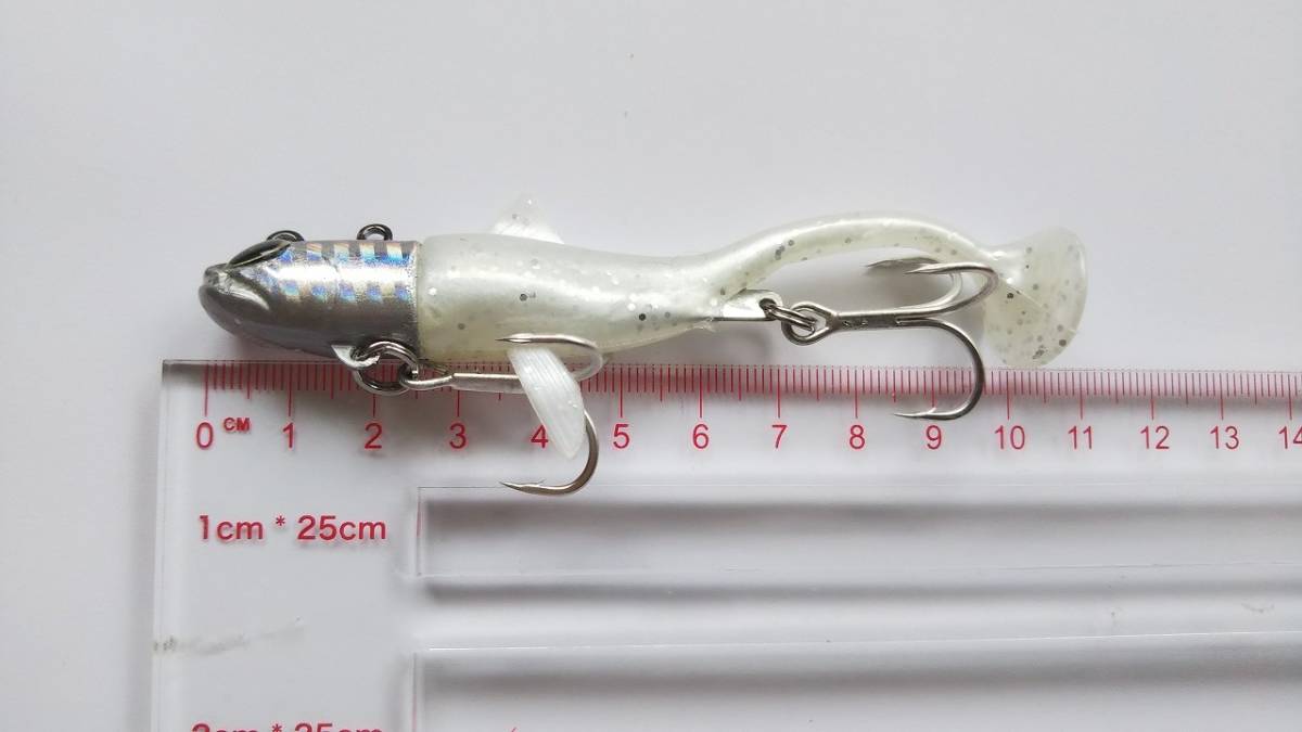 約40g　ジグヘッド + ワーム　5色セット　魚型ヘッド　市販のワームを着脱可能　やわらか素材　ヒラメ　マゴチ　シーバス　タチウオ　根魚_画像5