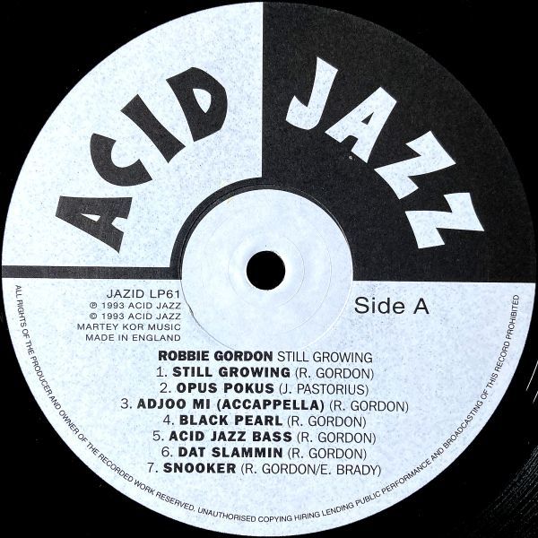 【UK盤/LP】Robbie Gordon ロビー・ゴードン / Still Growing ■ Acid Jazz / JAZID LP 61 / Gil Scott-Heron / アシッドジャズの画像3