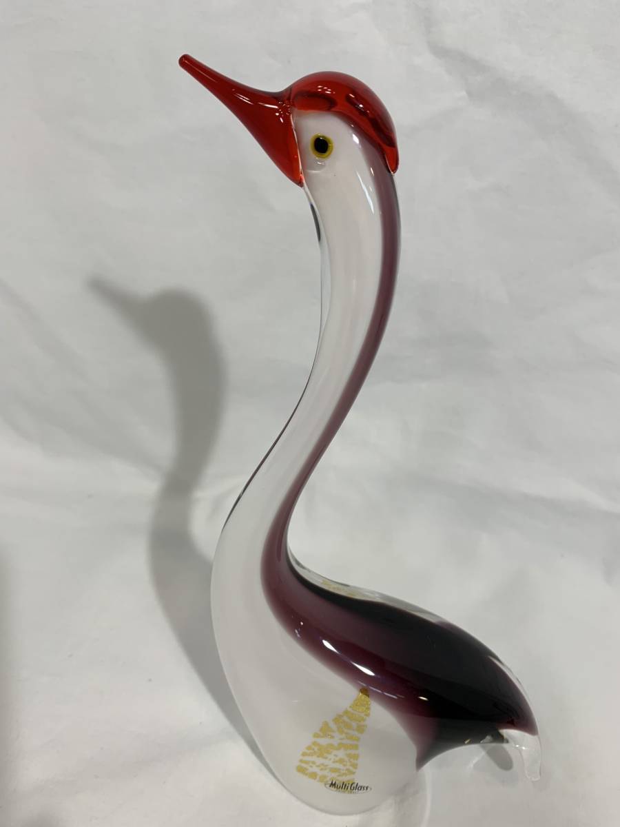 ■1円 Multi Glass マルティグラス 鶴ペアセット 鳥 ガラス置物 ガラス細工 オブジェ インテリア 工芸ガラス アンティーク 割れ欠けなし_画像4