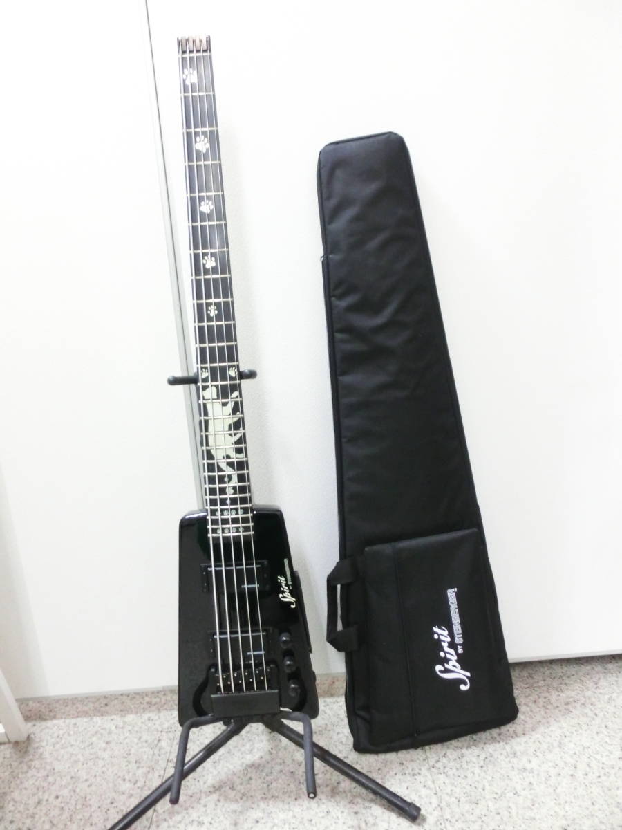 ☆ネックの絵柄が可愛い☆#12529 スピリット/Spirit BY STEINBERGER スタインバーガー ベース 弦楽器 黒 専用ケース付 演奏未確認 現状品_画像1