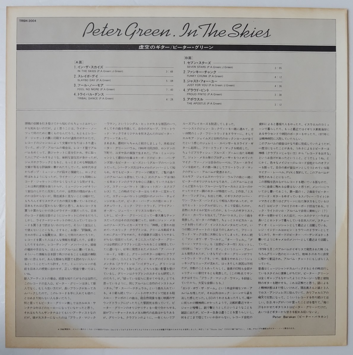 Peter Green In The Skies/1979年国内盤Trash TRSH-2004_画像6