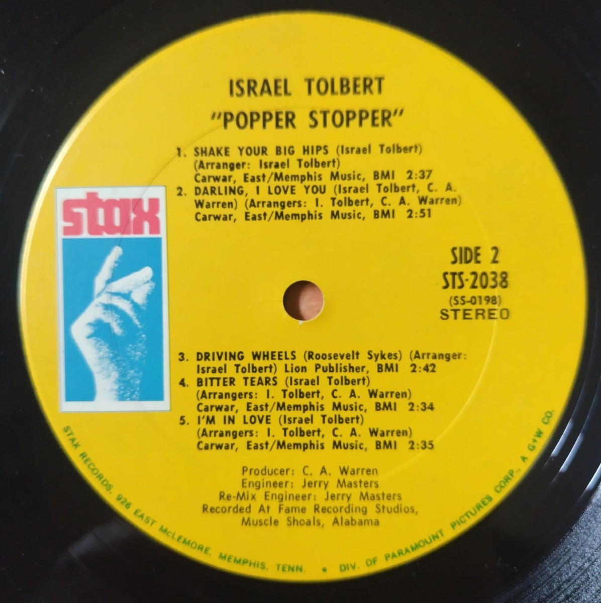 Israel Tolbert Popper Stopper/1971年米国盤Warren Records STS-2038, Stax STS-2038_画像4
