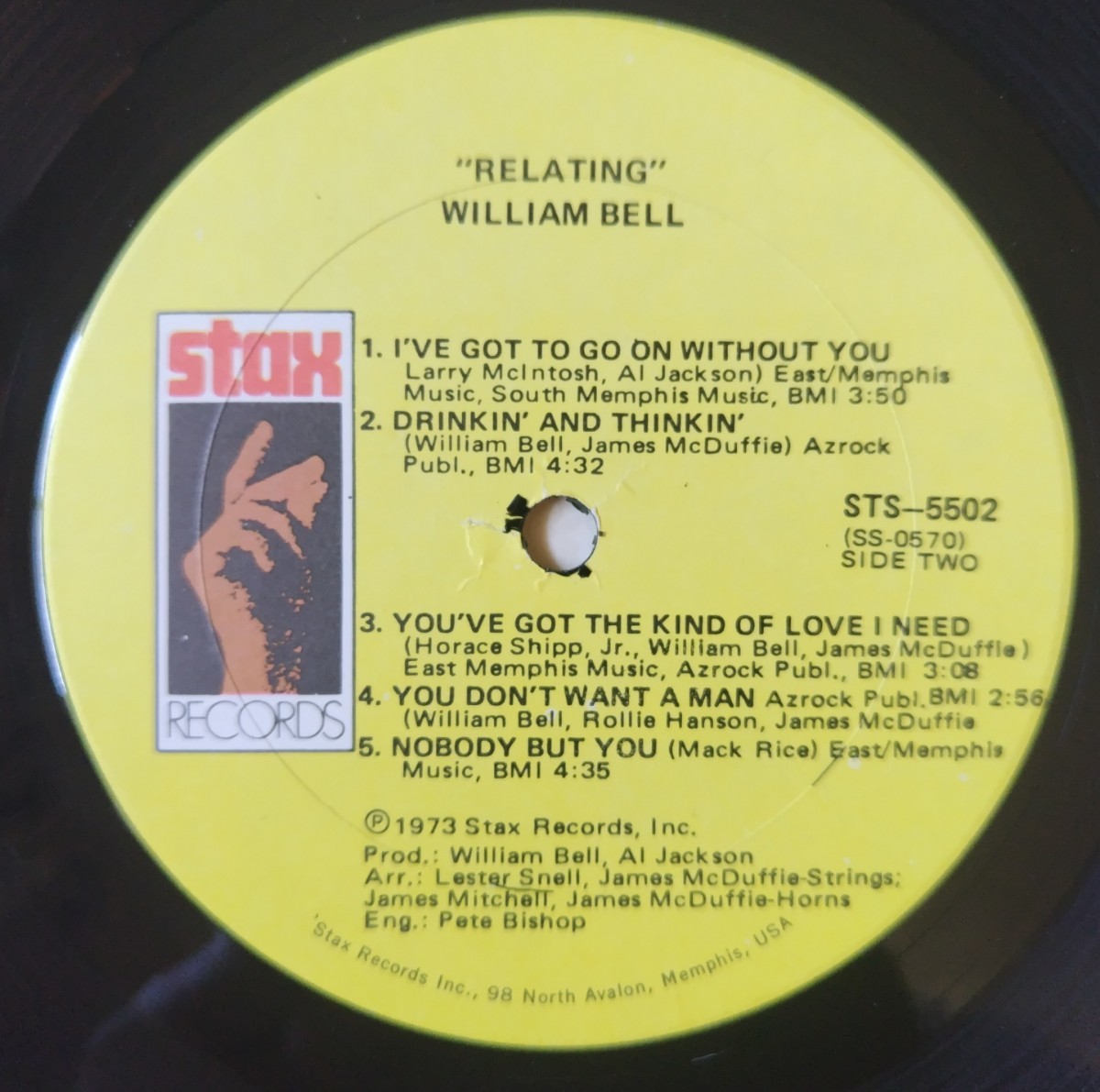 William Bell Relating/1973年米国カット盤Stax STS 5502_画像4