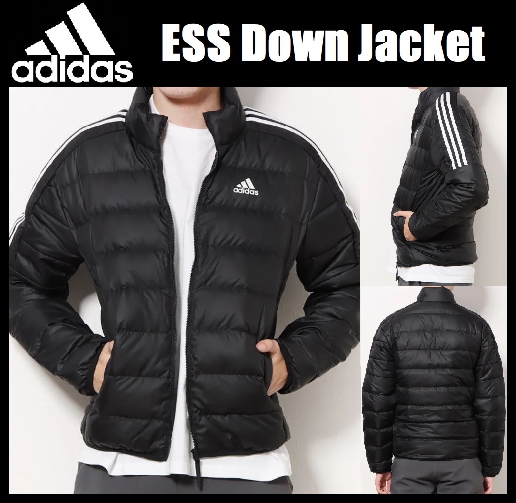 XO（2XL)サイズ ★ 新品 adidas ESS Down Jacket アディダス ダウンジャケット 黒 防寒 スリーストライプス アウター 黒 GH4589 3L XXL_画像1