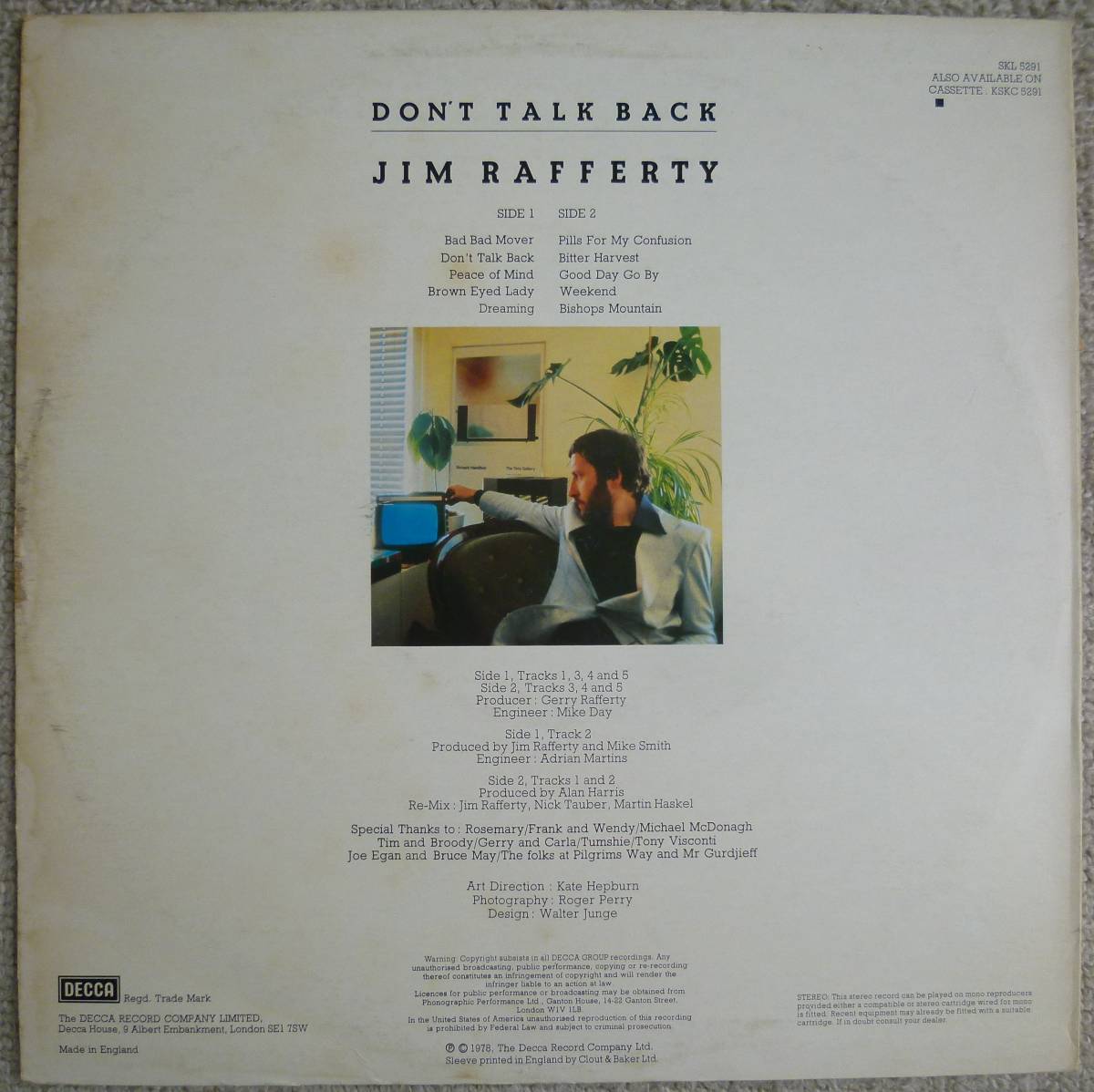 Jim Rafferty『Don't Talk Back』LP Soft Rock ソフトロック_画像2