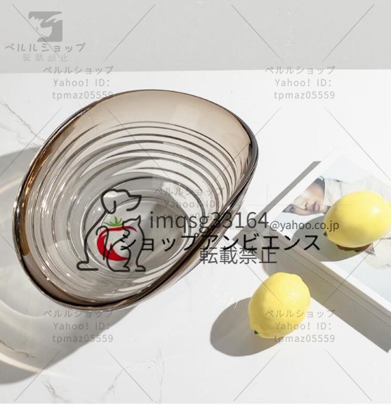 北欧風　高級感　縞柄形器具　果物皿　実用器物　瑠璃器具　収納　置き物　リビング　ダイニングルーム　テーブル台　縞柄　グレー_画像3