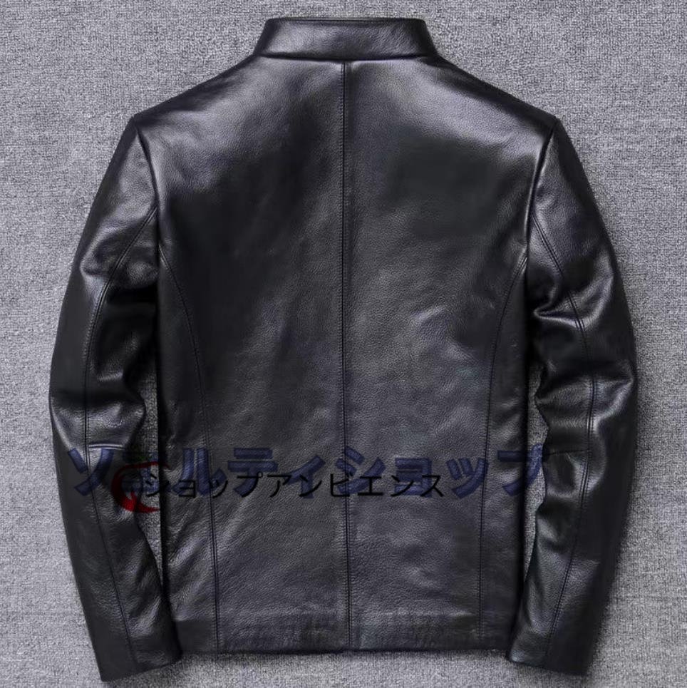品質保証★スタンドカラー シングルライダース レザージャケット ブラック 牛革 サイズ選択可