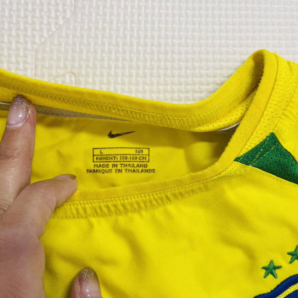 NIKE ナイキ キッズ　ゲームシャツ ブラジル代表 ユニフォーム 2002年 W杯　ワッペン　刺繍　メッシュ　150〜160センチ　背番号9 RONALDO Y_画像5