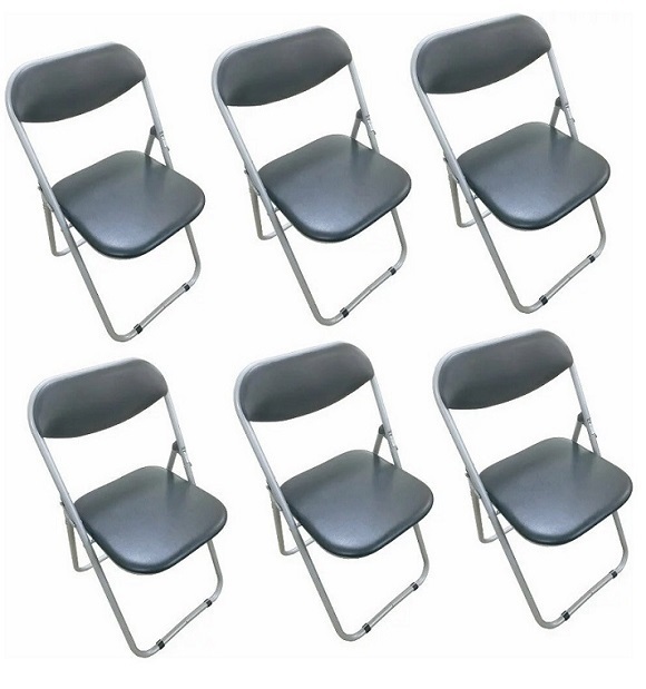 【6脚セット】折りたたみパイプ椅子　ブラック　会議椅子　パイプチェア　業務椅子　折り畳み椅子　パイプイス　折りたたみ　会議用　簡易_画像1