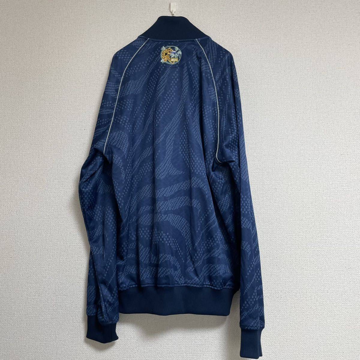 【中古美品・超希少品】90s オニツカタイガー トラックジャケット ジャージ　ジップアップ　和柄　金刺繍　紺　Onitsuka Tiger XLサイズ