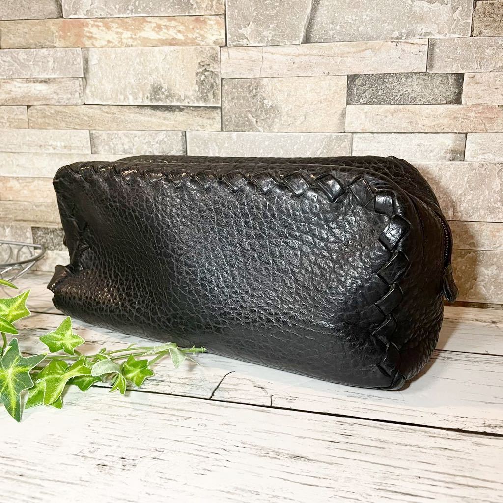 1円【至高の逸品】BOTTEGA VENETA ボッテガヴェネタ セカンドバッグ クラッチバッグ ハンドバッグ レザー イントレチャート ブラック 黒_画像1