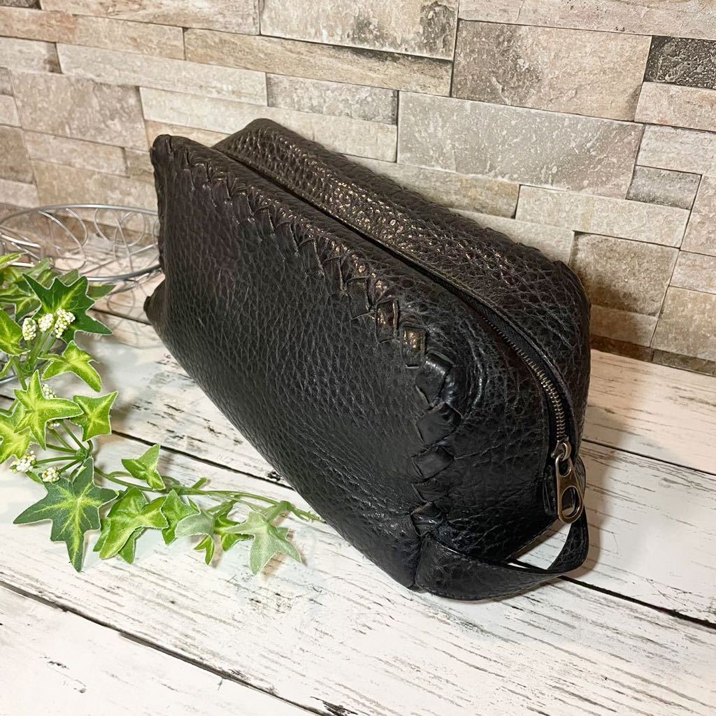 1円【至高の逸品】BOTTEGA VENETA ボッテガヴェネタ セカンドバッグ クラッチバッグ ハンドバッグ レザー イントレチャート ブラック 黒_画像3