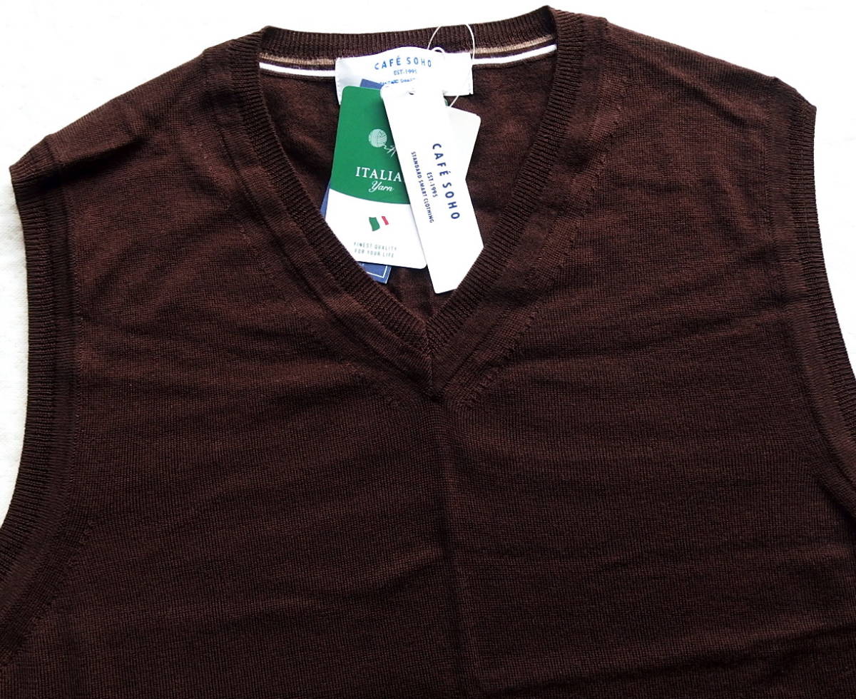 ■新品 CAFE SOHO イタリア糸ウールベスト 濃茶 M 定価5,389 ②_画像2
