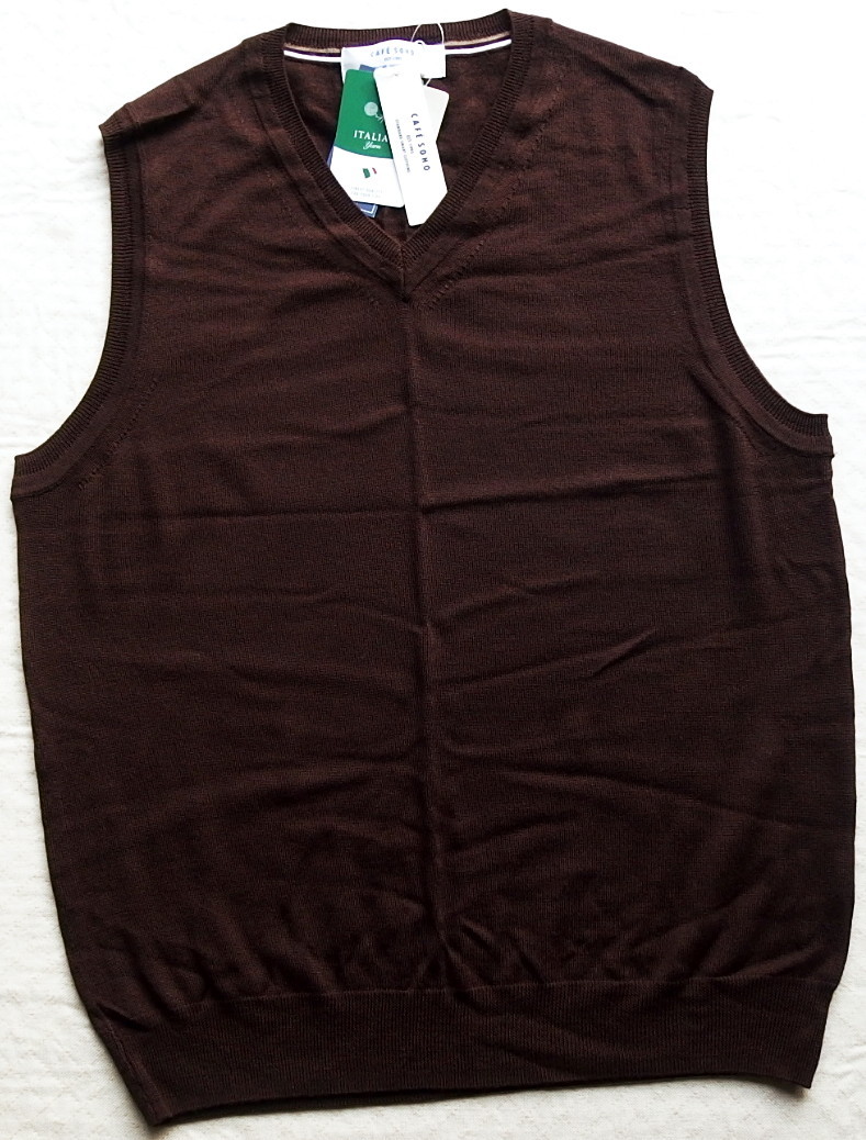 ■新品 CAFE SOHO イタリア糸ウールベスト 濃茶 M 定価5,389 ②_画像1
