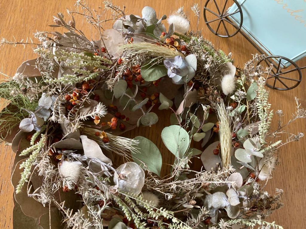 Handmade◆ハンドメイド◆ドライフラワー◆壁掛け◆リース◆壁飾り◆コットンブッシュ＊ルナリアbotanical wreath◆L size◆年中ok_画像4