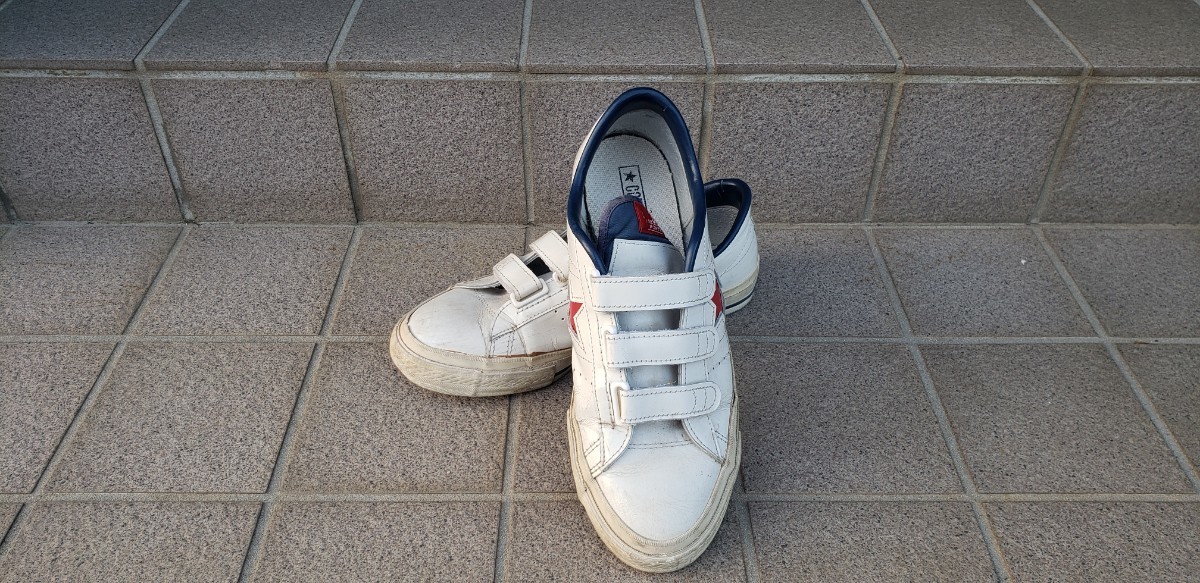 中古 CONVERSE コンバース ONE STAR ワンスター ホワイト ネイビー レッド 白 赤 紺色 US9.5 28センチ white red navy ジャンクの画像1