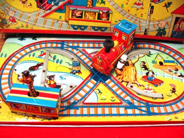 【福】　ブリキのおもちゃ SHUTTLE ZOO TRAIN　ＴＰＳ　ゼンマイ　東プレ　 鉄道　動物　電車　ゾウ 　郷土玩具