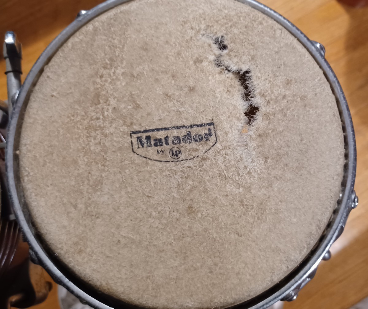 LP Matador Wood Bongos マタドール ボンゴ スタンド セット　ヘッド破れ ジャンク_画像6