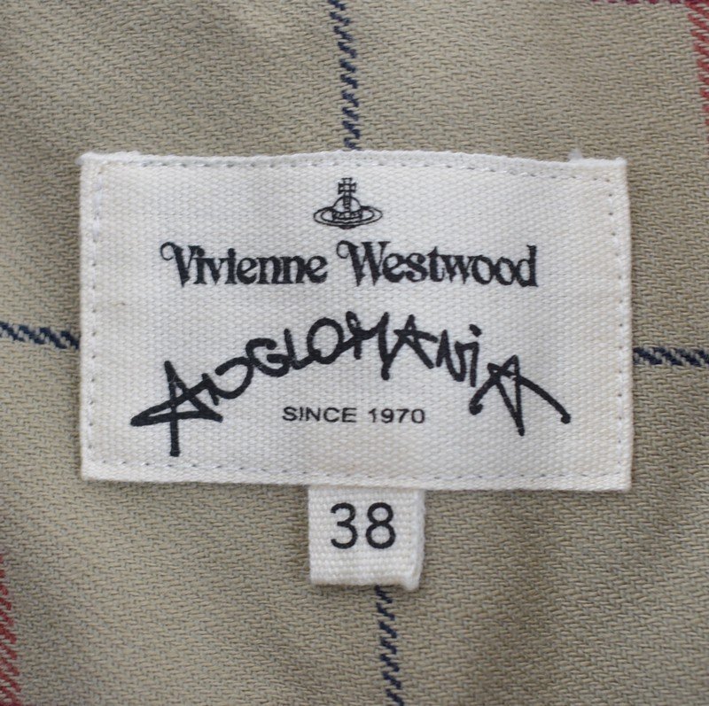 VivienneWestwood ANGLOMANIA/ Vivienne Westwood Anne Glo любитель талия кнопка шерсть . проверка укороченные брюки размер :38