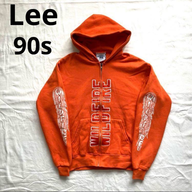 90s Lee リー　ジップパーカー レタード 袖プリント ファイヤーパターン　Sサイズ_画像1