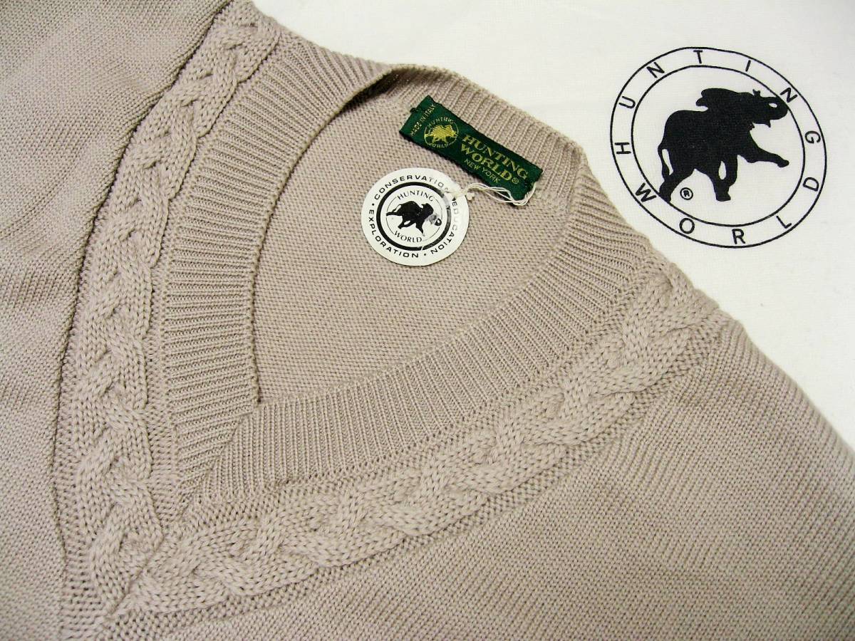  abroad limitation! complete sale! limited amount! regular price 7,5 ten thousand jpy . ultimate profit! Italy made! embroidery . Logo &V neck & figured knitting design! top class wool sweater . Hunting World L~LL