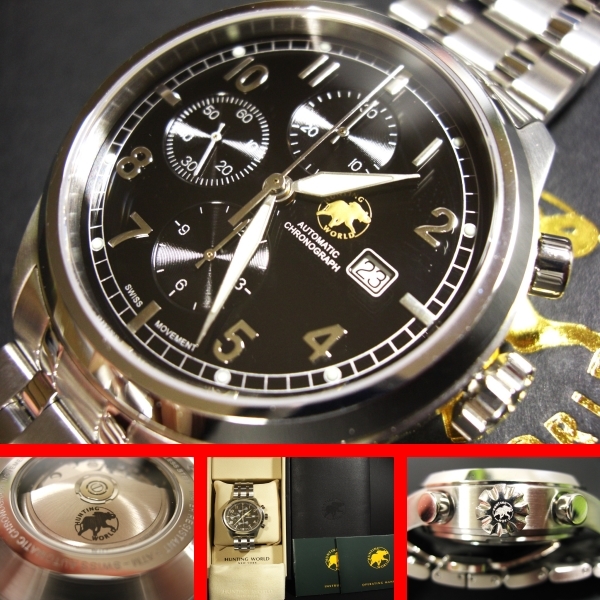  super hard-to-find!100ps.@ limitation! bulge .7750SWISS made installing! regular price approximately 23 ten thousand jpy . ultimate profit! reverse side .& rotor .. Logo! self-winding watch chronograph wristwatch Hunting World 