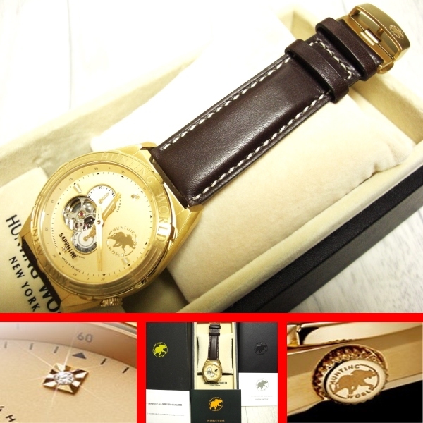  world .3ps.@! special order order specification & diamond 2 stone & serial number! regular price approximately 12 ten thousand jpy . ultimate profit! skeleton & made in Japan Move self-winding watch wristwatch Hunting World 
