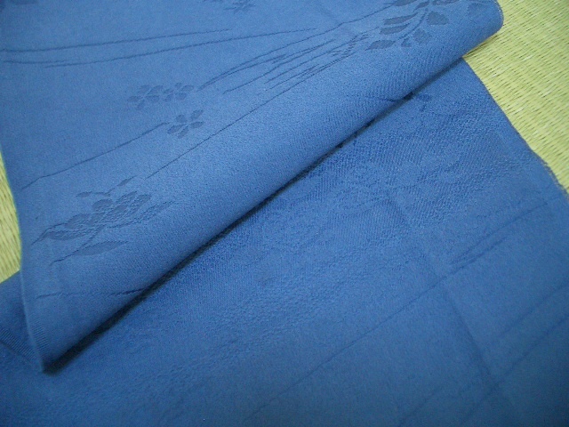 古布正絹色無地はぎれブルー　半幅×219㎝　アンティーク昔着物リメイク古裂つまみ細工材料_画像1