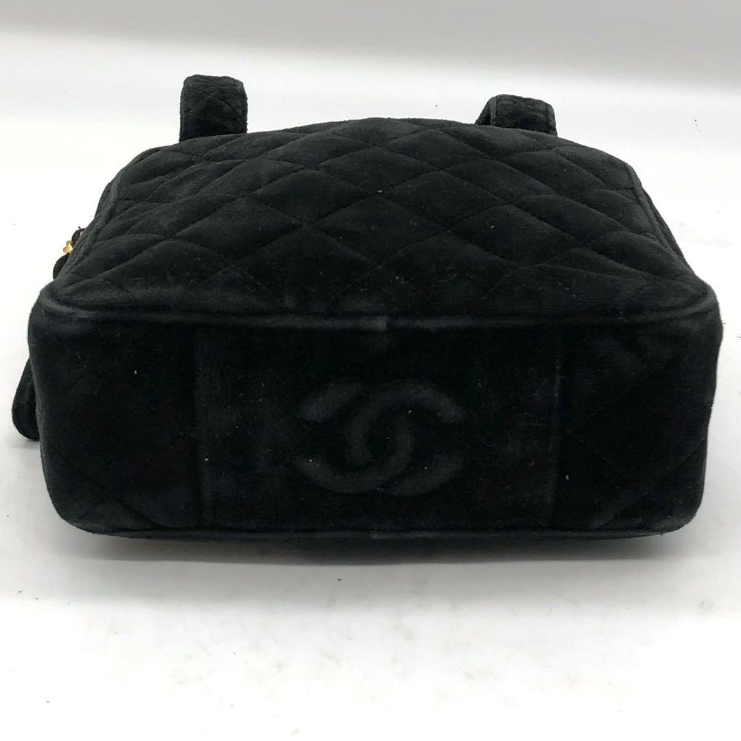 1円【極美品】CHANEL シャネル スウェード ベロア レザー ハンドバッグ ココマーク キルティング ゴールド金具 黒 ブラック 4番台 カード付_画像5